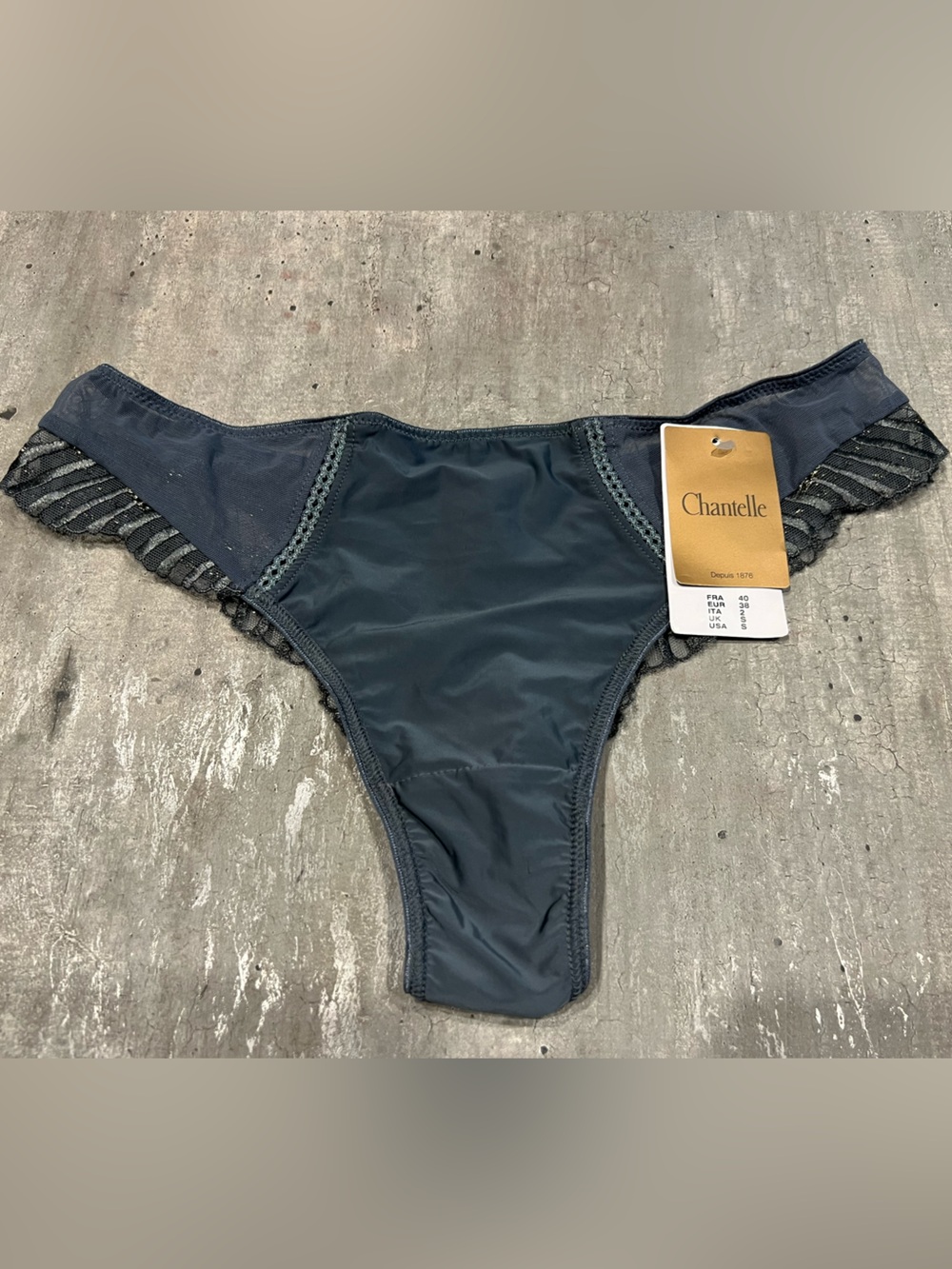 NWT CHANTELLE panty thong with sheer lace Geish French lingerie Small